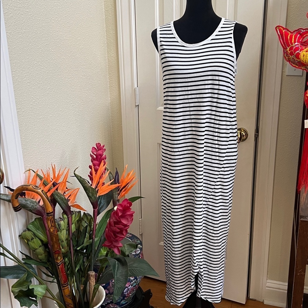 Frank and Eileen Tee Lab Striped Asymmetrical Hem Tank Dress White Black Stripe - Picture 3 of 10